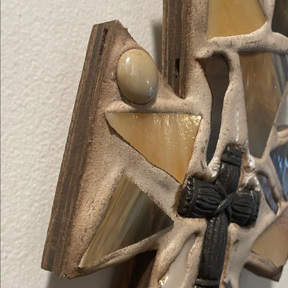 Mosaic Acrylic and Faux Cement Finish Wood Wall Cross Decor